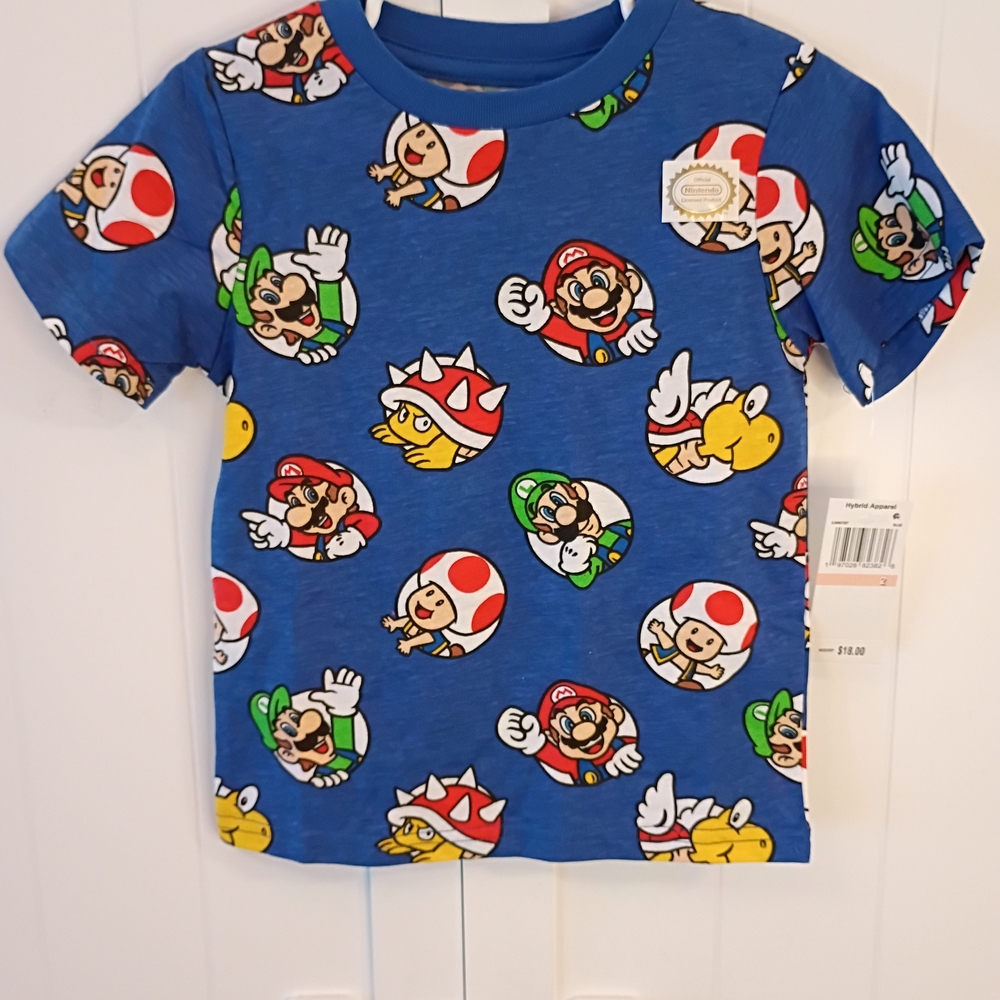 Nintendo Blue Super Mario All-Over Print Kids Tee